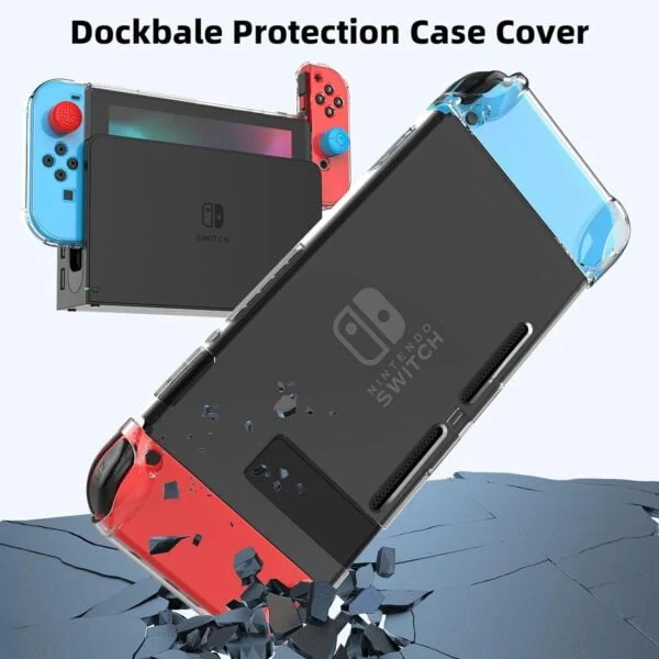 Étui compatible avec Nintendo Switch, kit d'accessoires 9 en 1 avec étui de transport, coque de protection pour station d'accueil, protecteur d'écran HD et 6 capuchons pour les pouces – Image 4