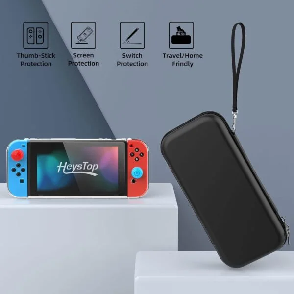 Étui compatible avec Nintendo Switch, kit d'accessoires 9 en 1 avec étui de transport, coque de protection pour station d'accueil, protecteur d'écran HD et 6 capuchons pour les pouces – Image 5
