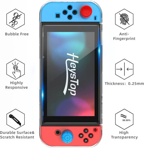 Étui compatible avec Nintendo Switch, kit d'accessoires 9 en 1 avec étui de transport, coque de protection pour station d'accueil, protecteur d'écran HD et 6 capuchons pour les pouces – Image 6